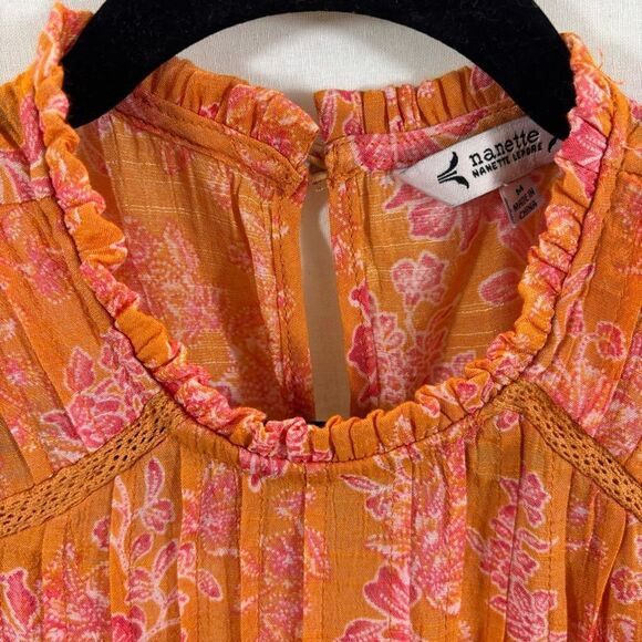 Nanette Nanette Lepore Brand Floral Print Pin Tuck Ruffle Sleeve Blouse‎ Medium - Picture 10 of 13